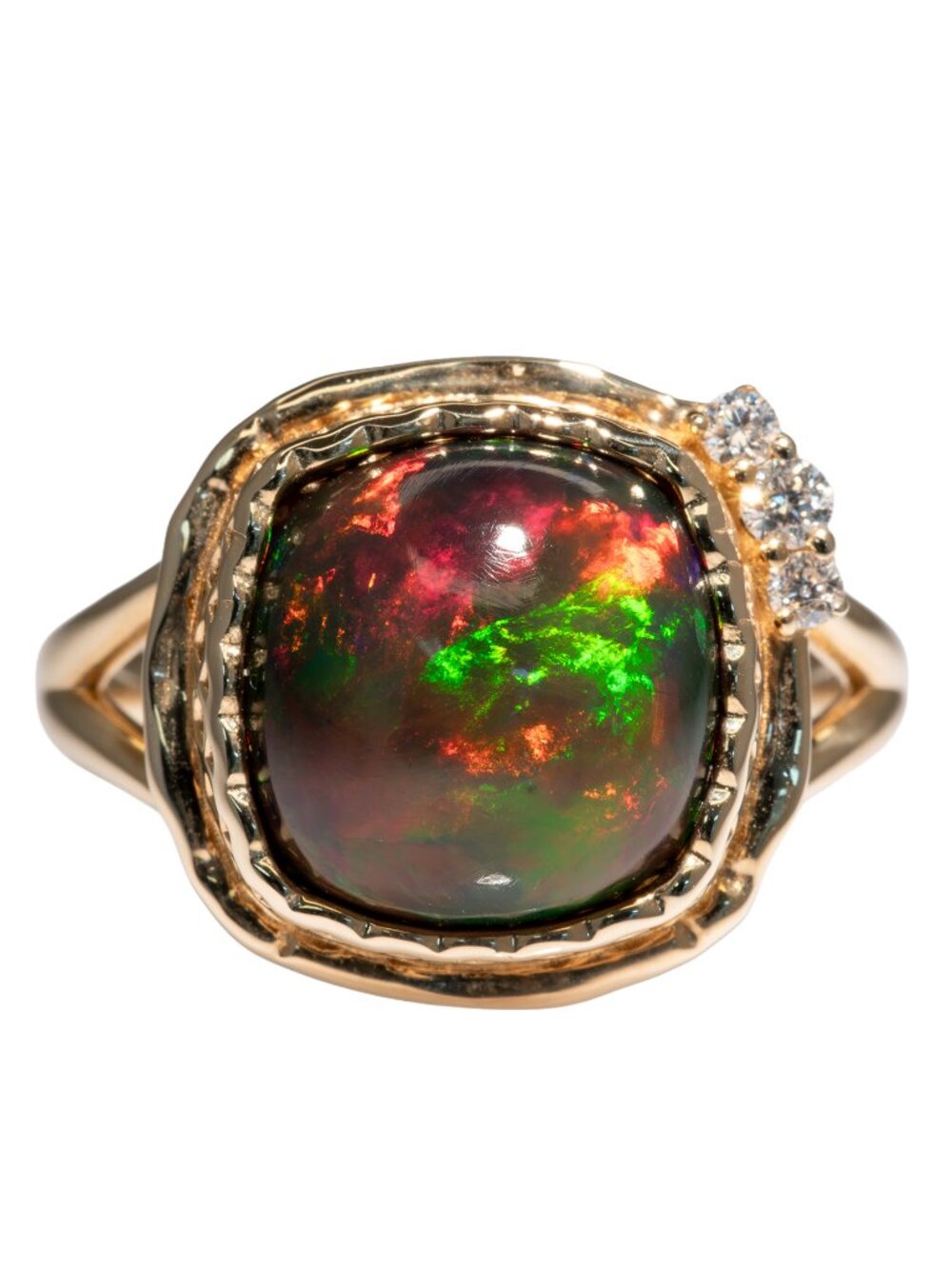 3.94Ct Ethiopian Opal Statement Ring with Diamond Accents in Solid 14K Gold